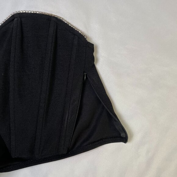 Zara Corset Bustier Size M Black Rhinestone Embellishments Cropped Side Zip - Picture 4 of 7